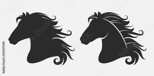 Beautiful profile head of a horse in two versions vector illustration