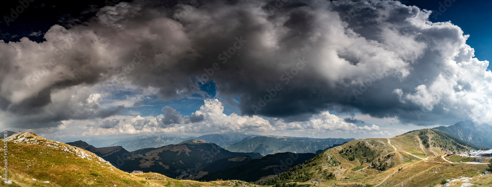 Mount Baldo (Monte Baldo) panorama wiev,Panorama of the gorgeous Garda lake surrounded by mountains