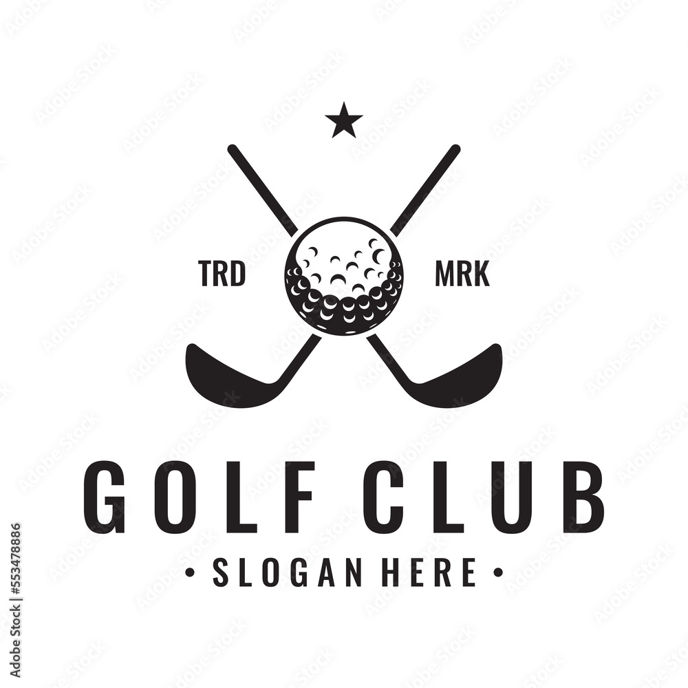Golf ball and golf club logo design. Logo for professional golf team, golf club, tournament, business, event. Golf ball and golf club logo design. Logo for professional golf team, golf club, tournament, business, event.