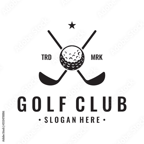 Golf ball and golf club logo design. Logo for professional golf team, golf club, tournament, business, event.