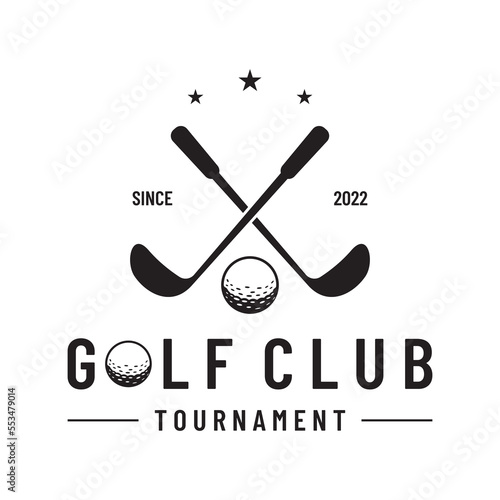 Golf ball and golf club logo design. Logo for professional golf team, golf club, tournament, business, event.