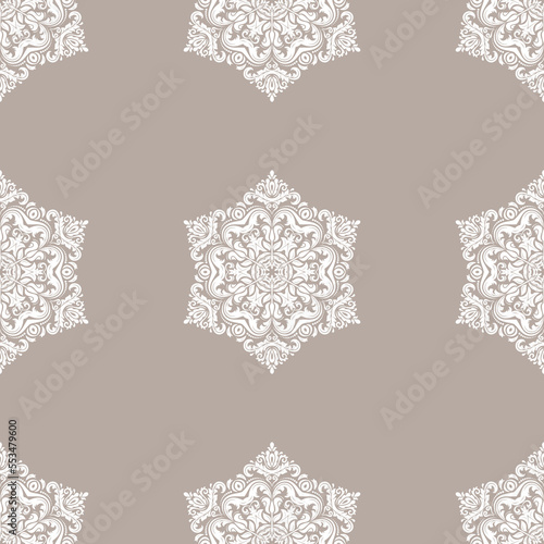 Classic seamless vector pattern. Damask orient ornament. Classic vintage brown and white background. Orient pattern for fabric, wallpapers and packaging