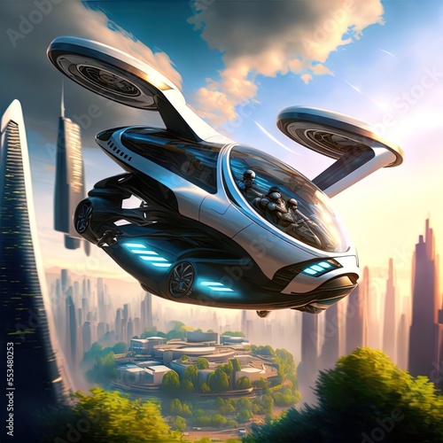 Canvas Print Flying car of the future. Autonomously piloted robo-taxi.