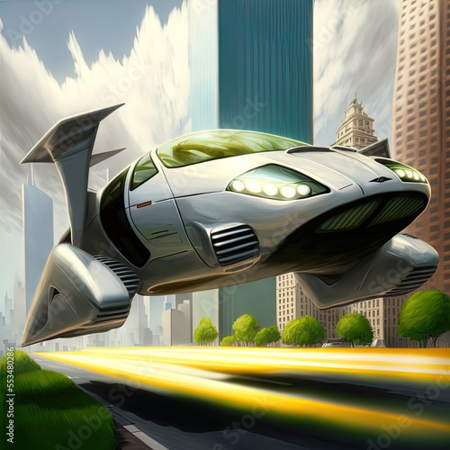 Flying car of the future. Autonomously piloted robo-taxi.  photo