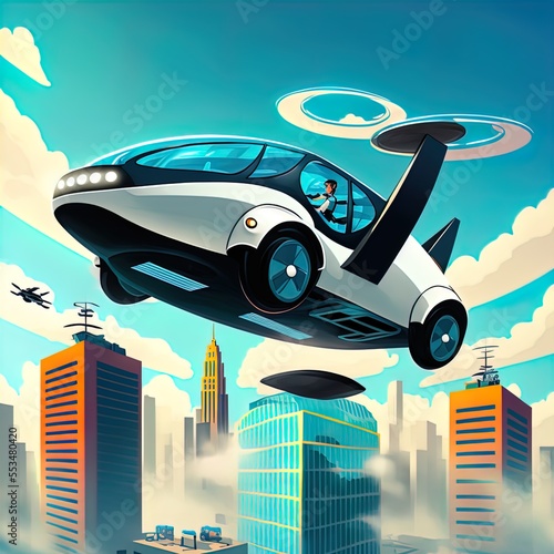 Flying car of the future. Autonomously piloted robo-taxi.  photo