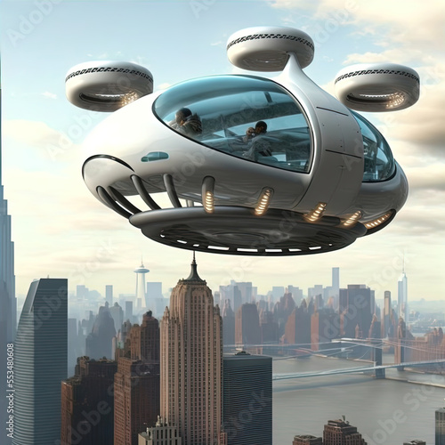 Flying car of the future. Autonomously piloted robo-taxi. 