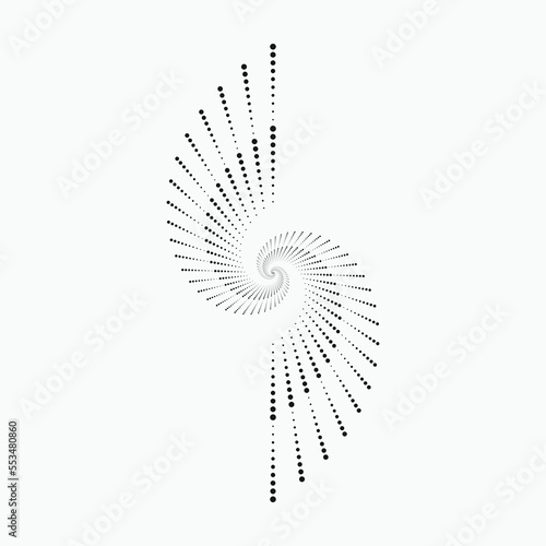 Halftone spiral background. Abstract monochrome backdrop, pattern, texture. Vector art illustration. Logo design. Vector design element.	