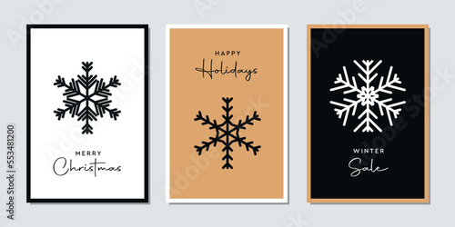 set of simple christmas greeting cards with snowflake