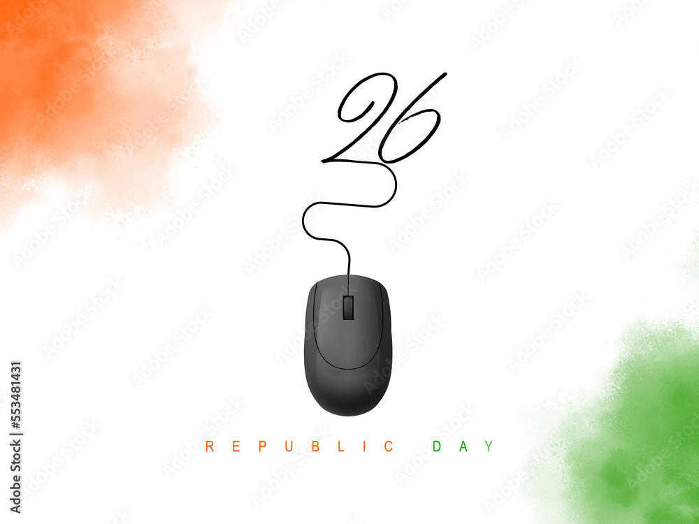 26th January art formed by computer mouse and wire, 26 january, republic day celebration and republic day idea - obrazy, fototapety, plakaty 