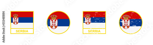 Set of flag of Serbia in square and round shape isolated on white background. vector illustration