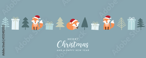 cute christmas motives fox tree and gift box