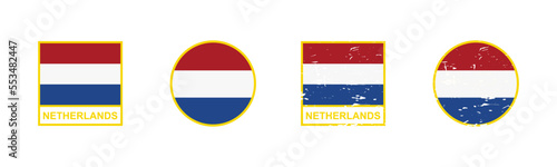 Set of flag of Netherlands in square and round shape isolated on white background. vector illustration Free Download Set of flag of Netherlands in square and round shape isolated on white background. vector illustration - GFXLoad