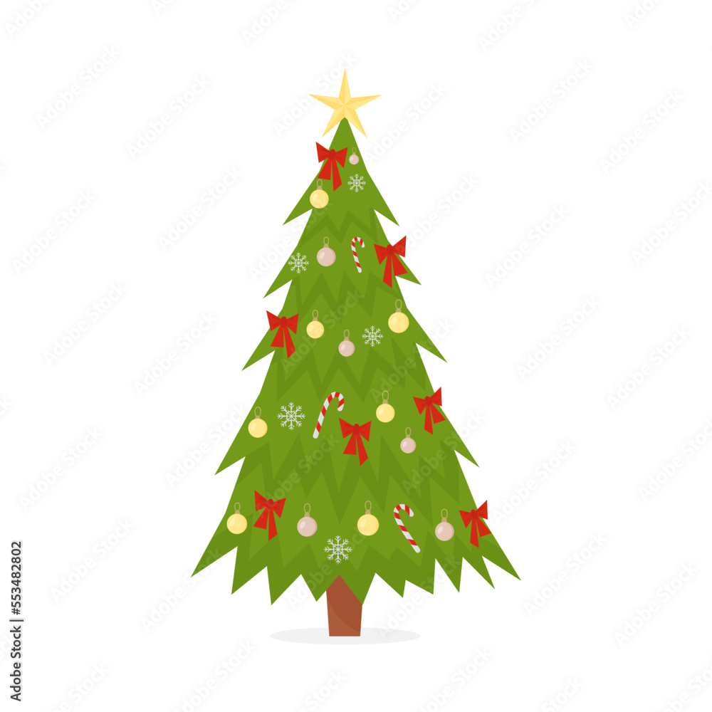 Christmas tree isolated on white background. Vector illustration. 
