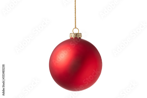 Red Christmas tree ball isolated on white background. Christmas bauble decoration.