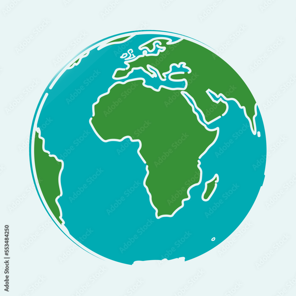 Outline colored blue ocrean green land simple white isolated illustration of planet earth globe, Africa and Europe global map Icon Symbol