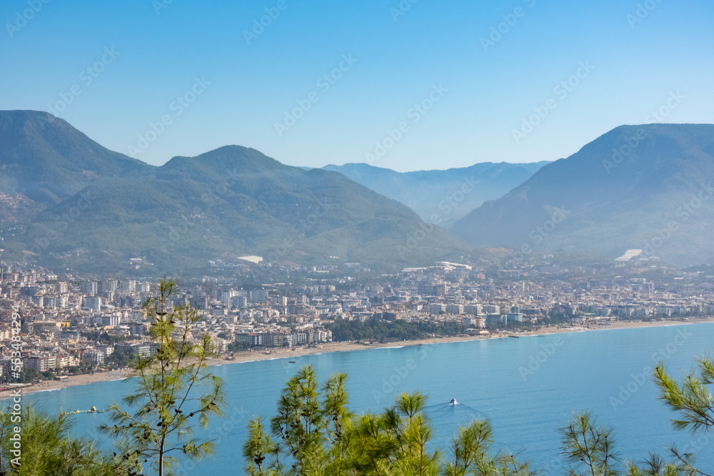 View from the Alanya fortress to the Taurus Mountains and the Mediterranean coast