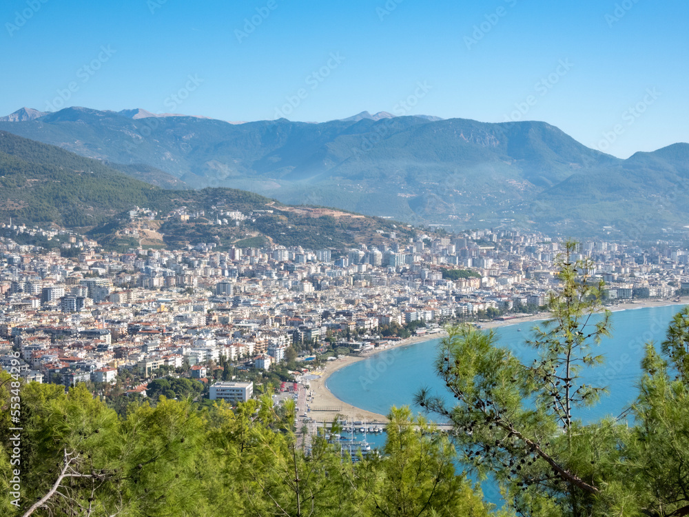 View from the Alanya fortress to the marine bay and the downtown