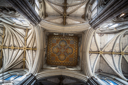 Ceiling of central Nave in Collegiate Church of Saint Peter in Westminster Abbey. London