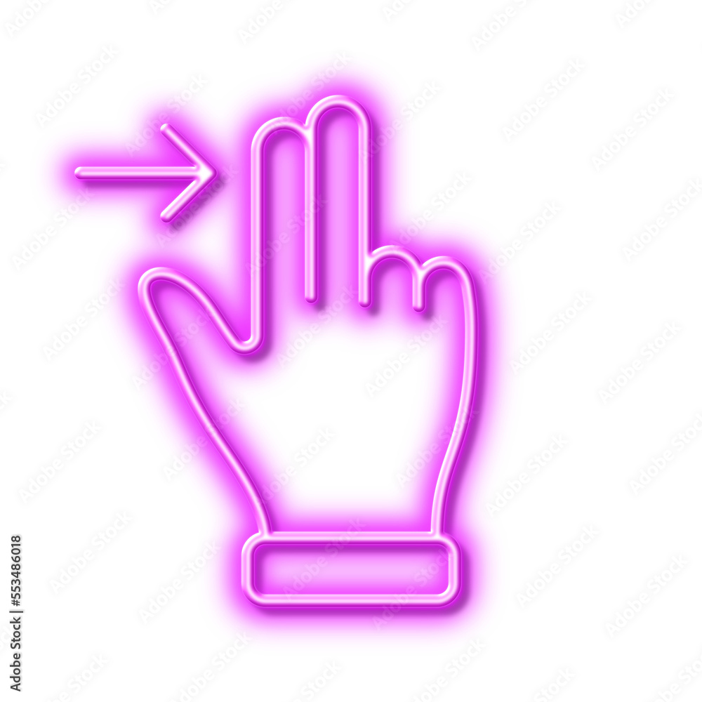 Touchscreen gesture line icon. Slide right arrow sign. Swipe action. Neon light effect outline icon. Touchscreen gesture line icon. Slide right arrow sign. Swipe action. Neon light effect outline icon.