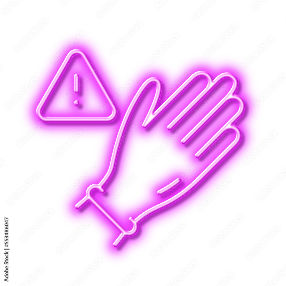 Dont touch without gloves line icon. Hand warning sign. Neon light effect outline icon. Dont touch without gloves line icon. Hand warning sign. Neon light effect outline icon.