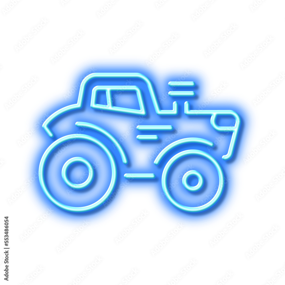 Tractor transport line icon. Agriculture farm vehicle sign. Neon light effect outline icon.