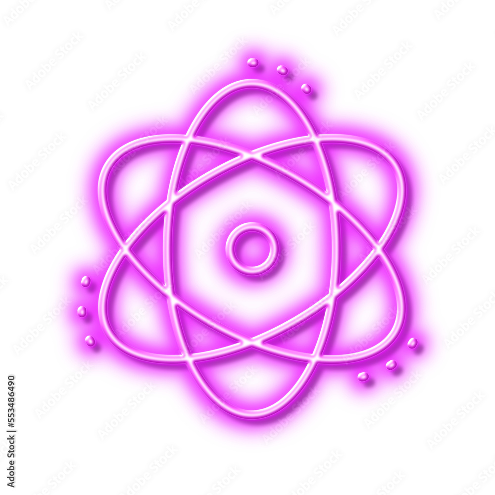 Atom line icon. Energy sign. Chemical element. Neon light effect outline icon. Atom line icon. Energy sign. Chemical element. Neon light effect outline icon.