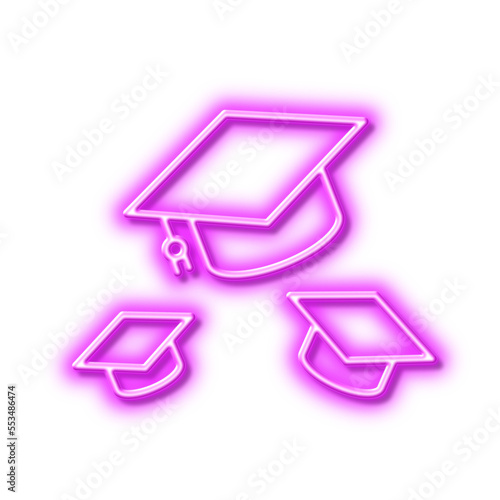 Graduation caps line icon. Education sign. Neon light effect outline icon.