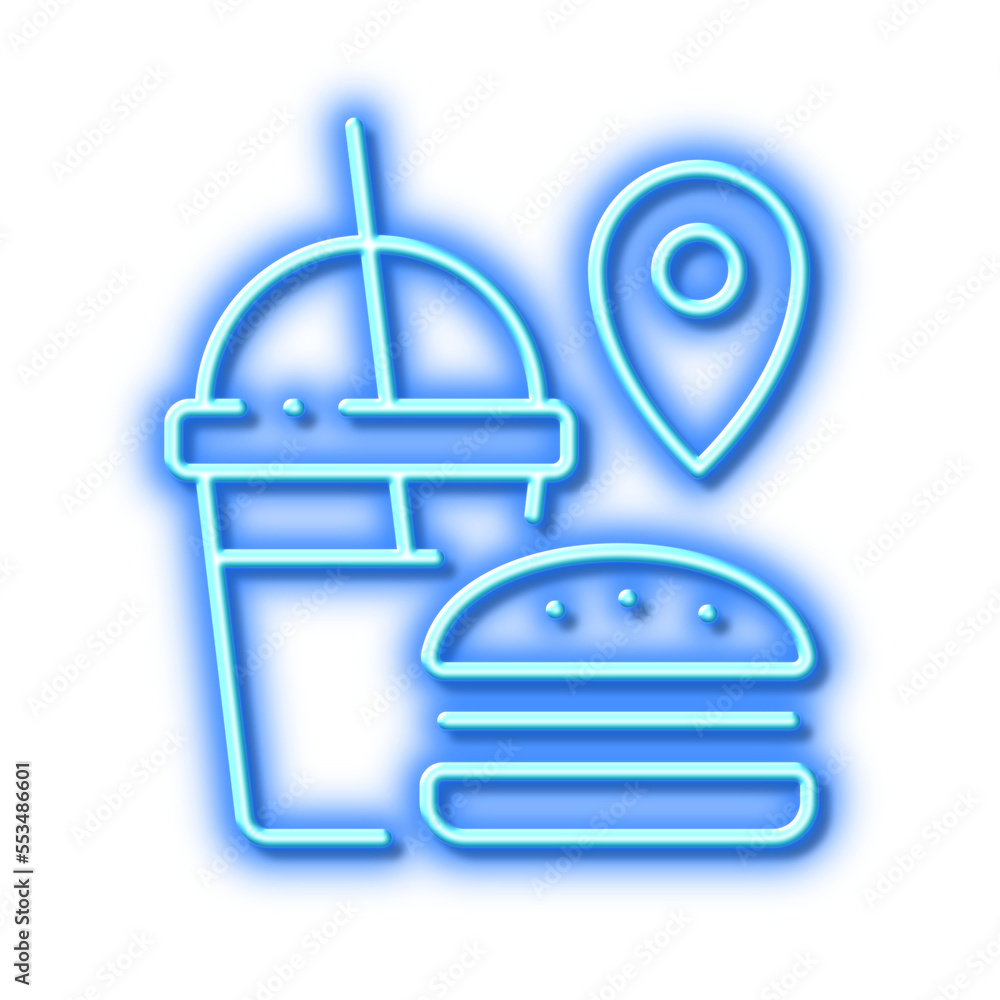 Food delivery line icon. Meal order location sign. Neon light effect outline icon.