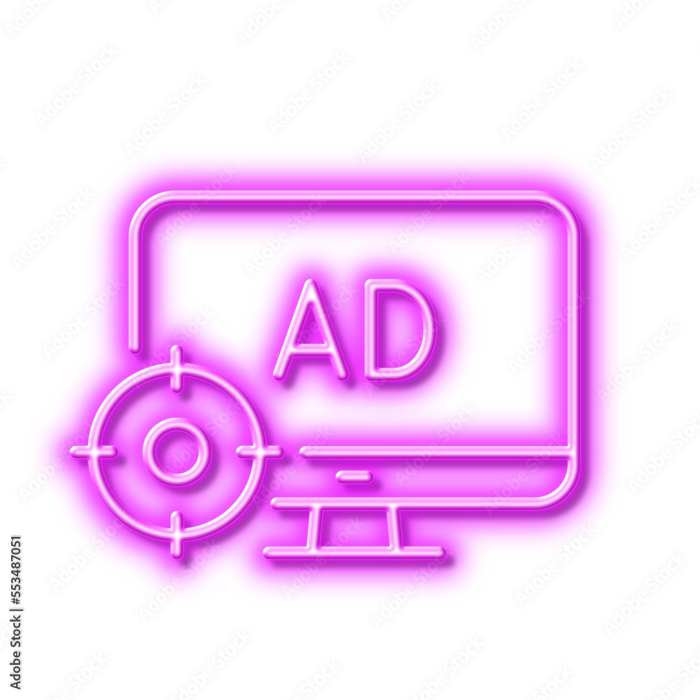 Seo adblock line icon. Search engine optimization sign. Neon light effect outline icon. Seo adblock line icon. Search engine optimization sign. Neon light effect outline icon.