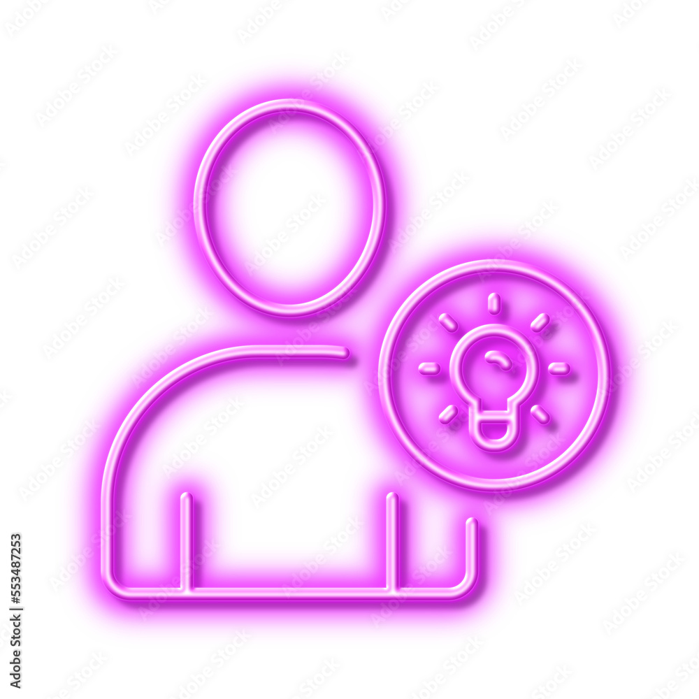 User line icon. Profile with Lamp bulb sign. Neon light effect outline icon. User line icon. Profile with Lamp bulb sign. Neon light effect outline icon.