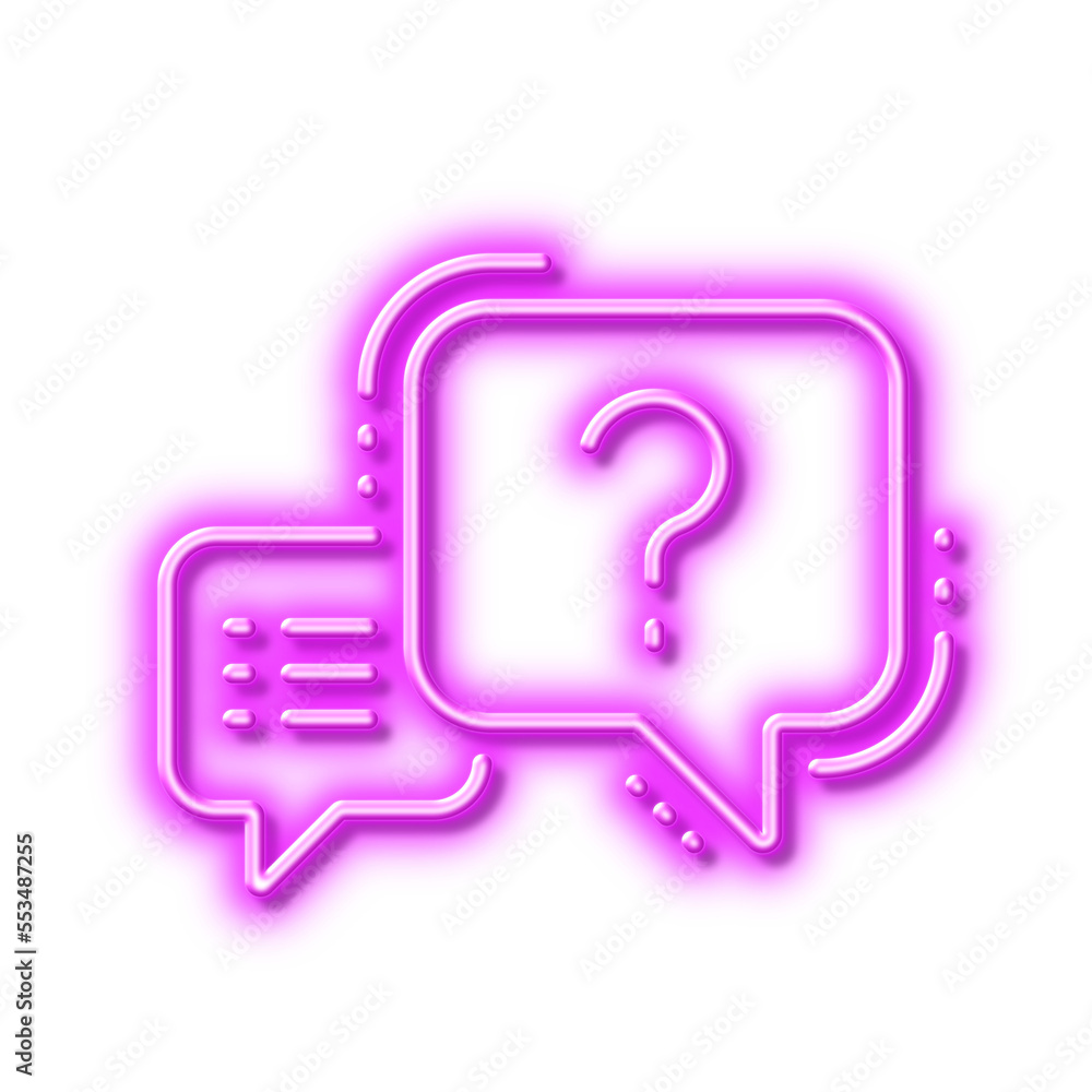 Question mark line icon. Quiz chat bubble sign. Neon light effect outline icon. Question mark line icon. Quiz chat bubble sign. Neon light effect outline icon.