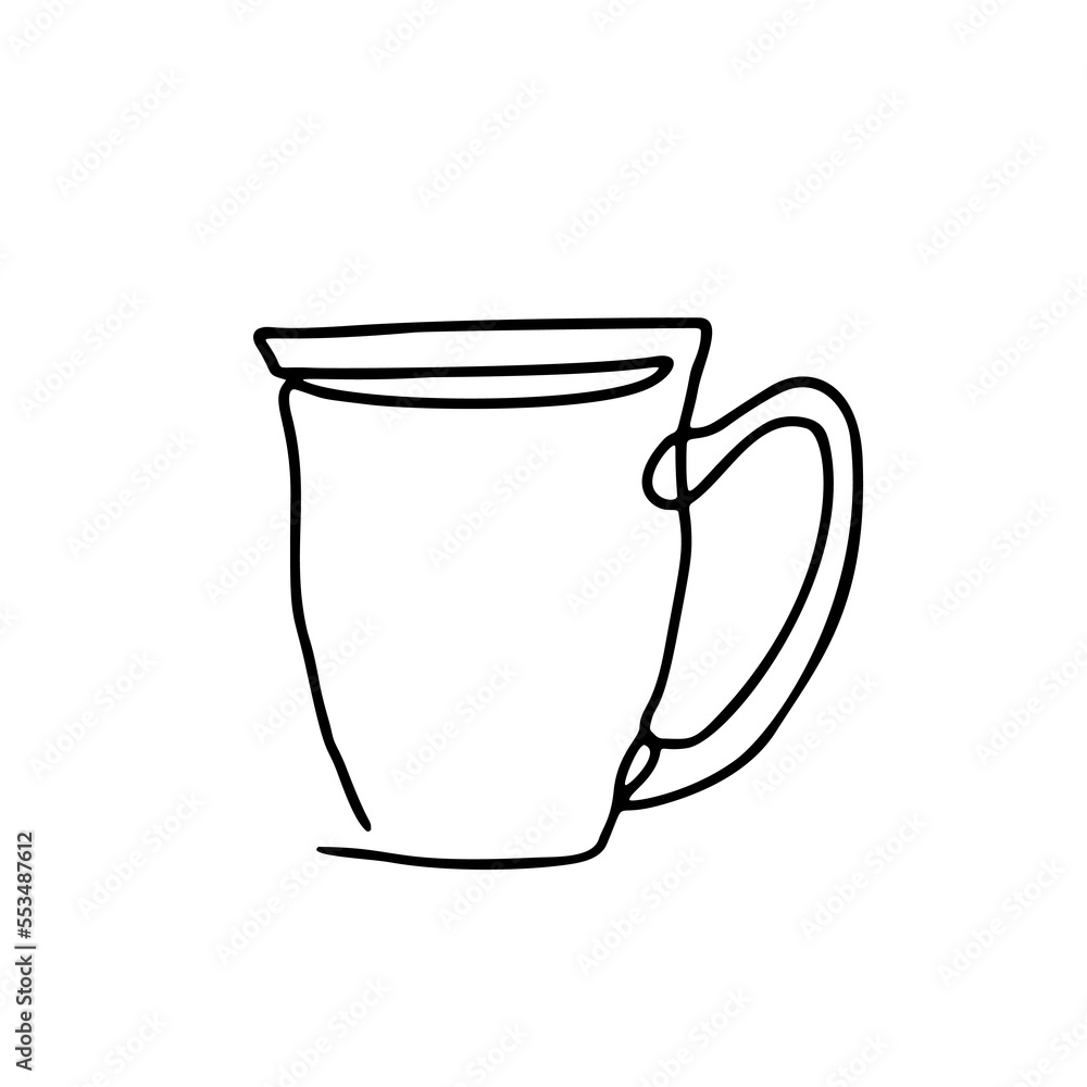 Hand drawn continuous inky line cup isolated on white background. Hand drawn continuous inky line cup isolated on white background.
