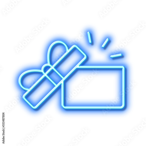 Opened Gift box line icon. Present sign. Neon light effect outline icon.
