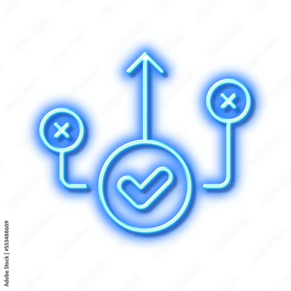Correct way line icon. Approved path sign. Neon light effect outline icon. Correct way line icon. Approved path sign. Neon light effect outline icon.