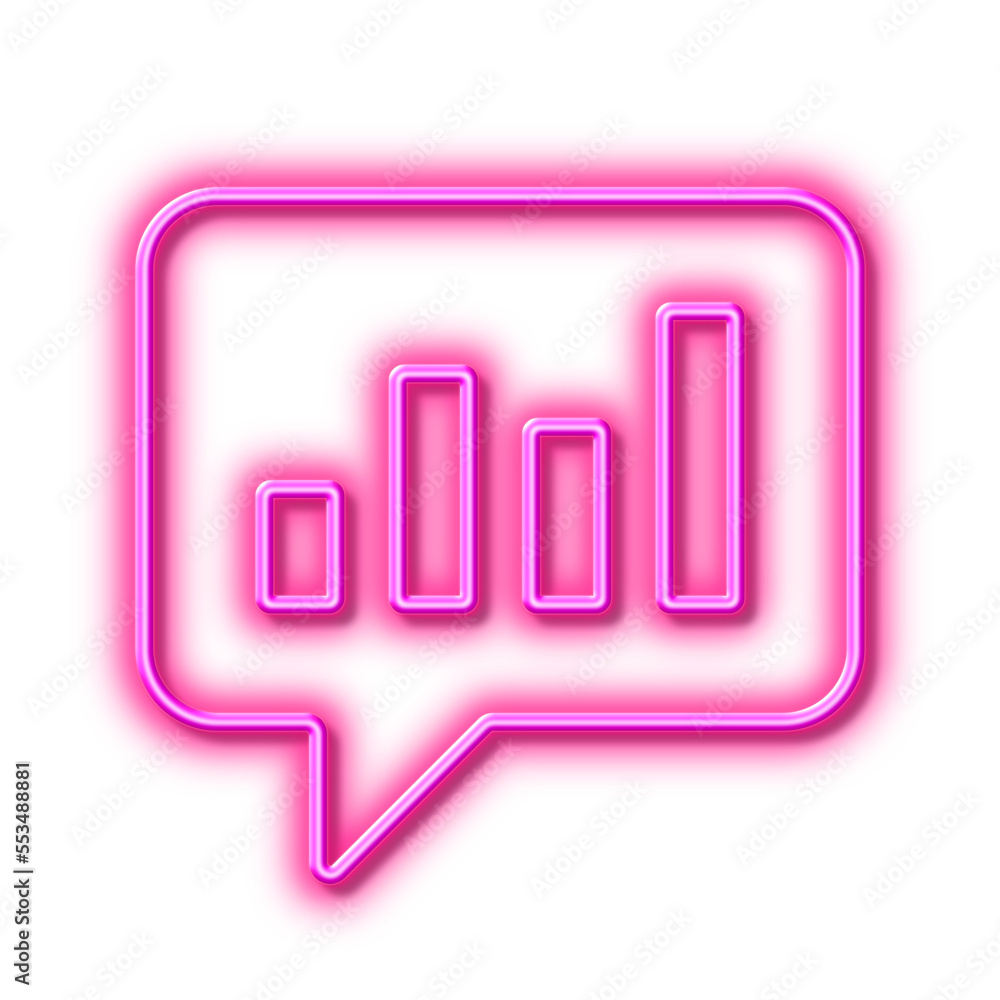 Chart line icon. Report graph in speech bubble. Neon light effect outline icon. Chart line icon. Report graph in speech bubble. Neon light effect outline icon.