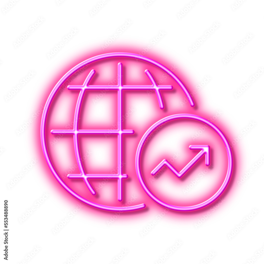 World Statistics line icon. Chart sign. Neon light effect outline icon. World Statistics line icon. Chart sign. Neon light effect outline icon.