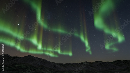 green Aurora Borealis northern lights with stars © magann