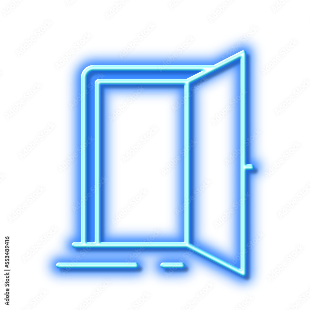 Open door line icon. Entrance doorway sign. Neon light effect outline icon. Open door line icon. Entrance doorway sign. Neon light effect outline icon.