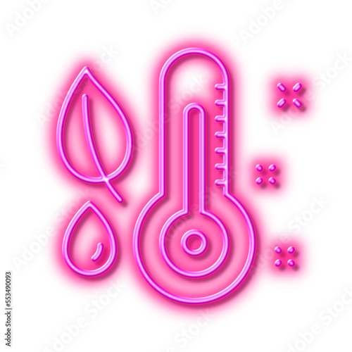 Thermometer line icon. Humidity and leaf sign. Neon light effect outline icon.