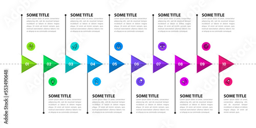 Infographic template. 10 arrows in a row with numbers