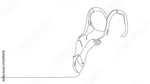 Animated drawing of continuous line draw of mother and daughter hugging. Happy mom and daughter show love and care in relations. High quality 4k footage