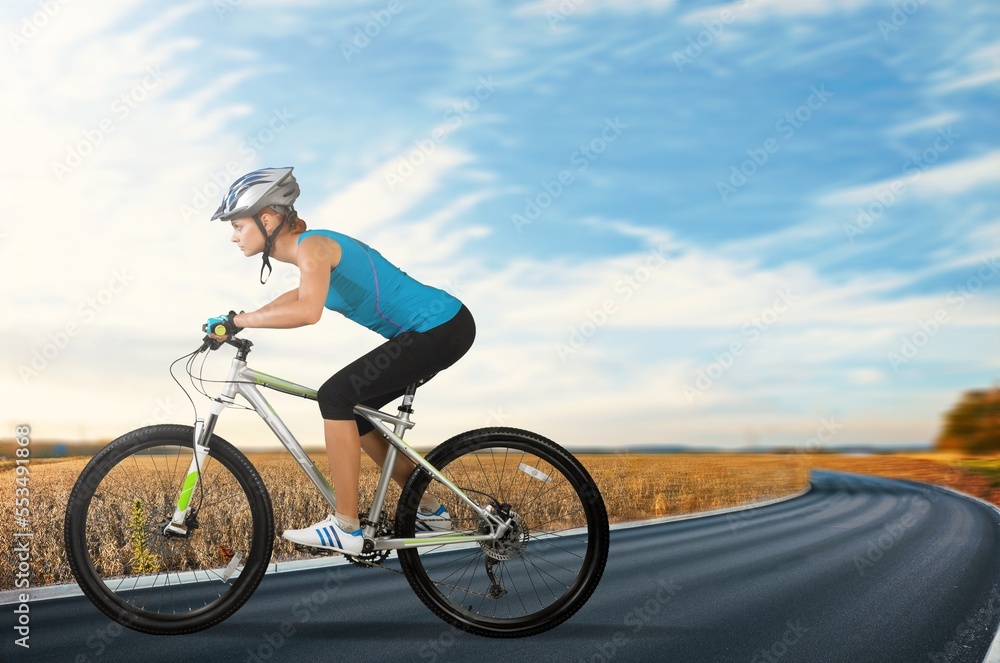 young happy sporty cyclist outdoor