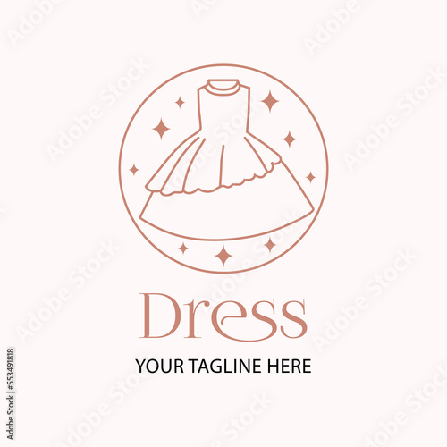 Dress boutique or fashion dress logo, template in line style