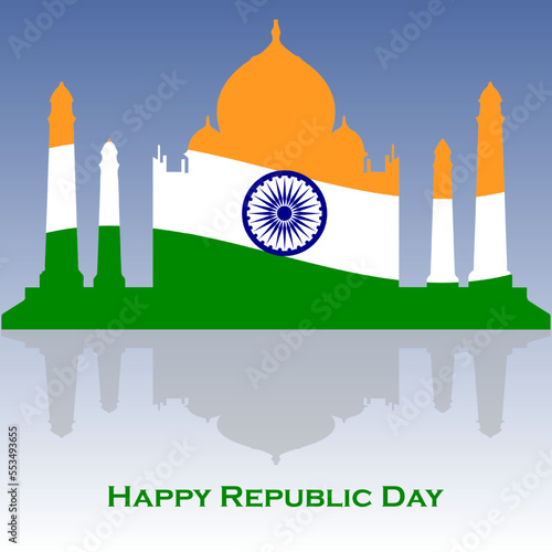 happy republic day text with taj mahal as a background