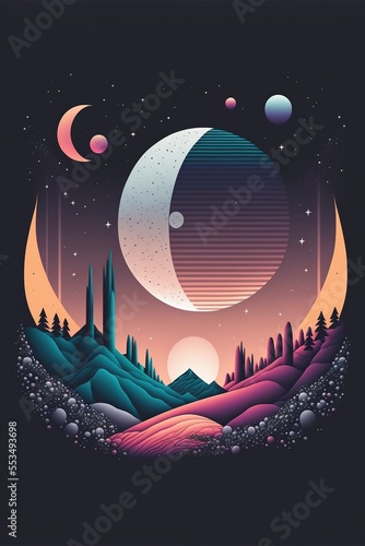 Vector graphics of a moon landscape photo