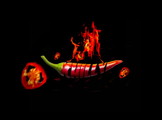 Papier peint photo Piments forts Piment rouge piquant flamme intense  © Jananitharan