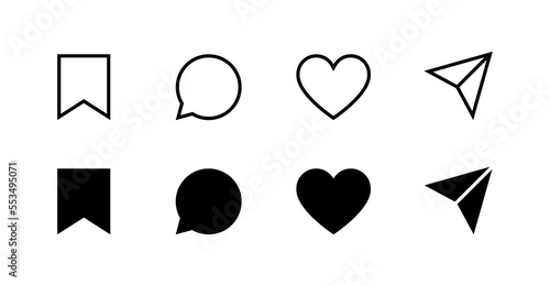 Share, save, like and comment icon set. 