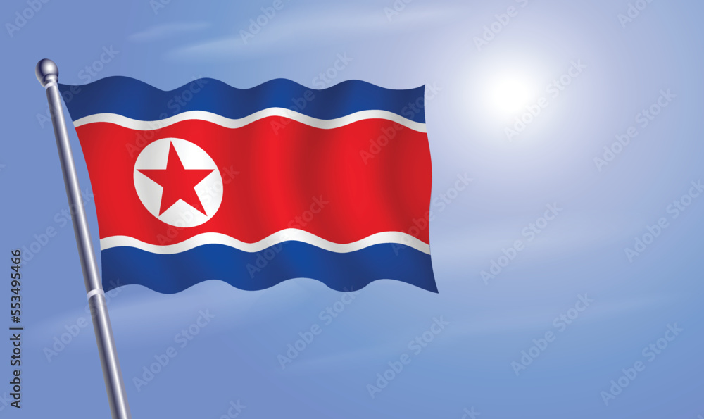 North Korea flag against a blue sky