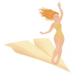 Jeune fille surf sur une enveloppe de mail
