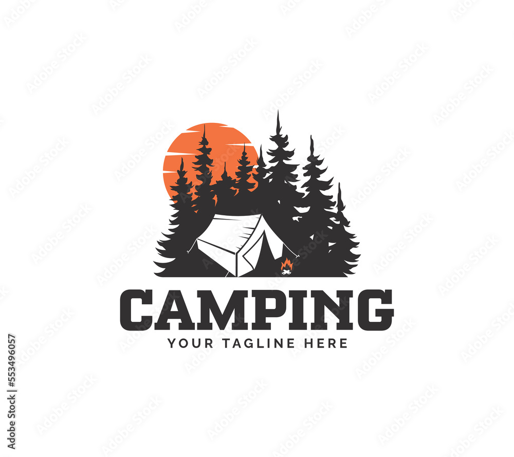 Camping logo design on white background, Vector illustration.